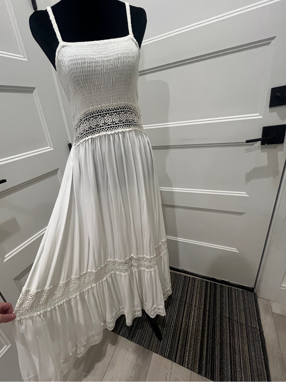 Bohemian White Maxi Dress with Crochet Details